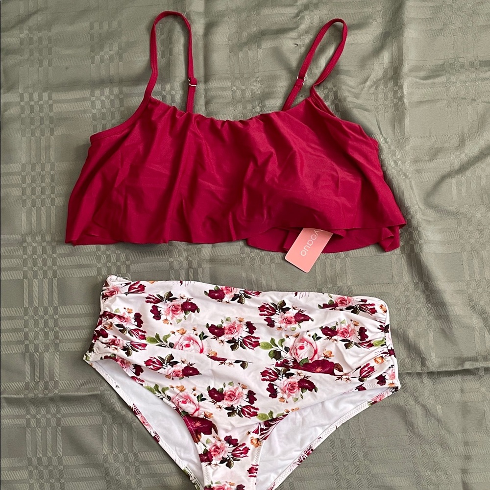 Red and Floral Two-Piece Set